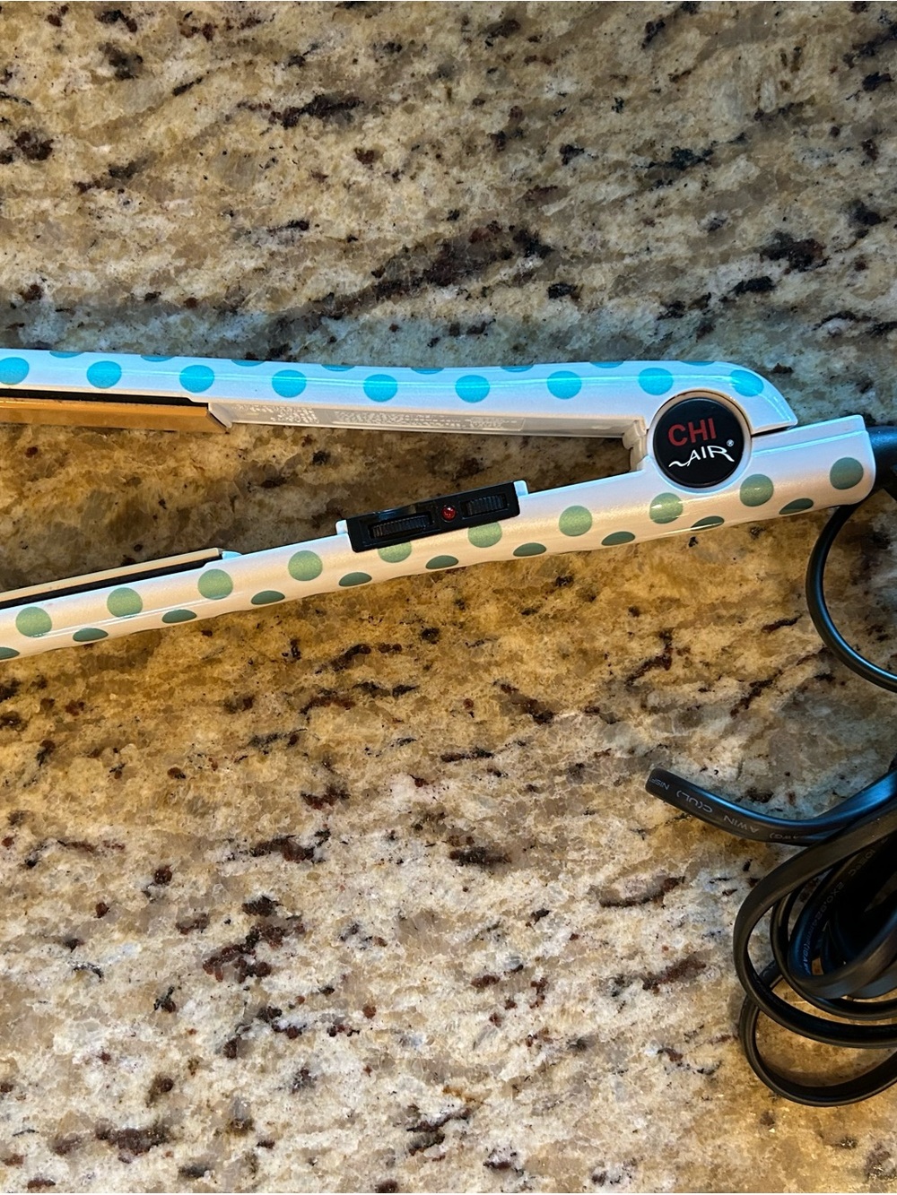 CHI Air White & Teal Polka Dot Mini Flat Iron